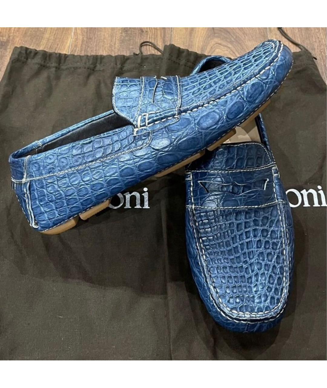 TESTONI Синие мокасины из экзотической кожи, фото 2