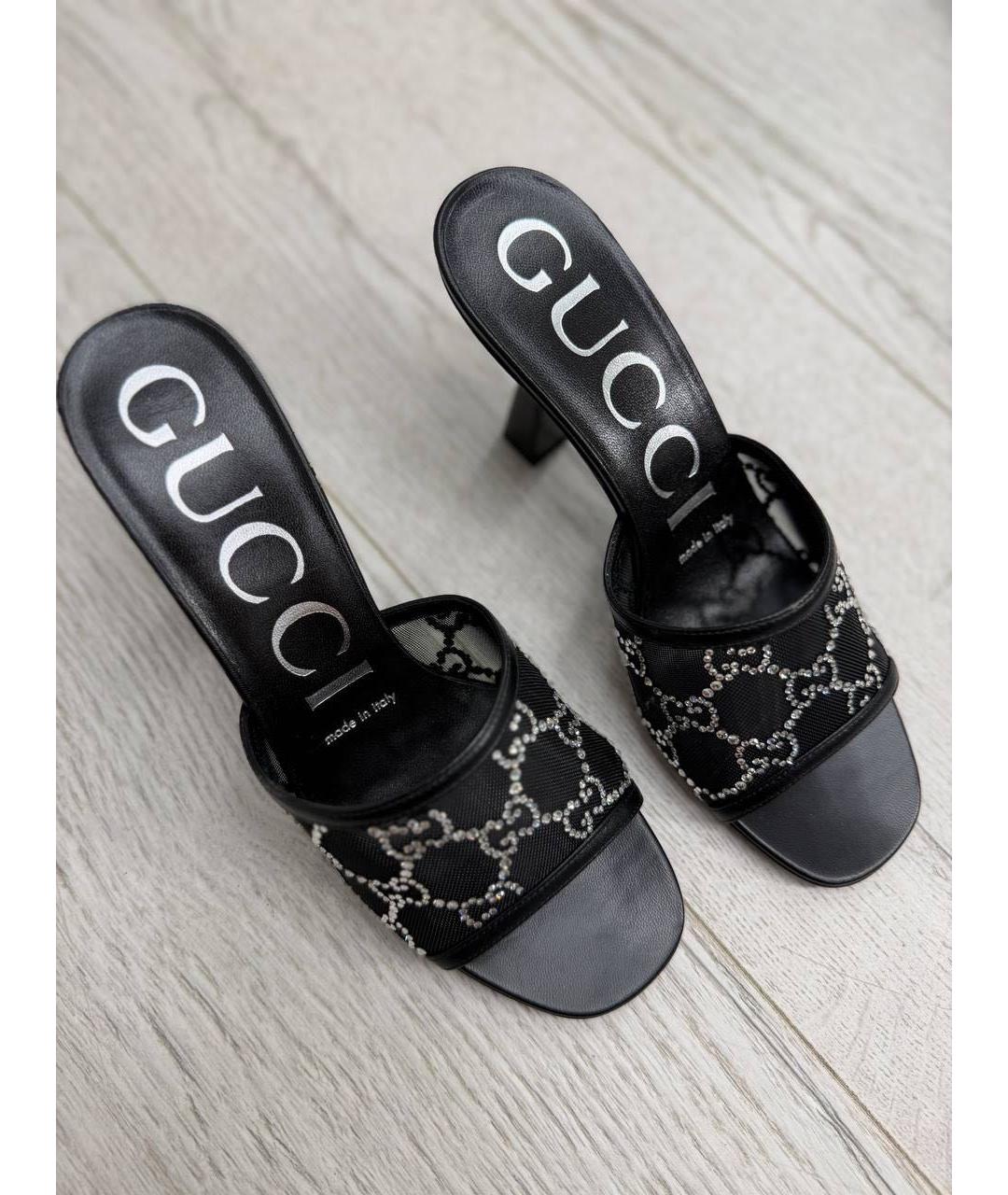 GUCCI Черные текстильные мюли, фото 3