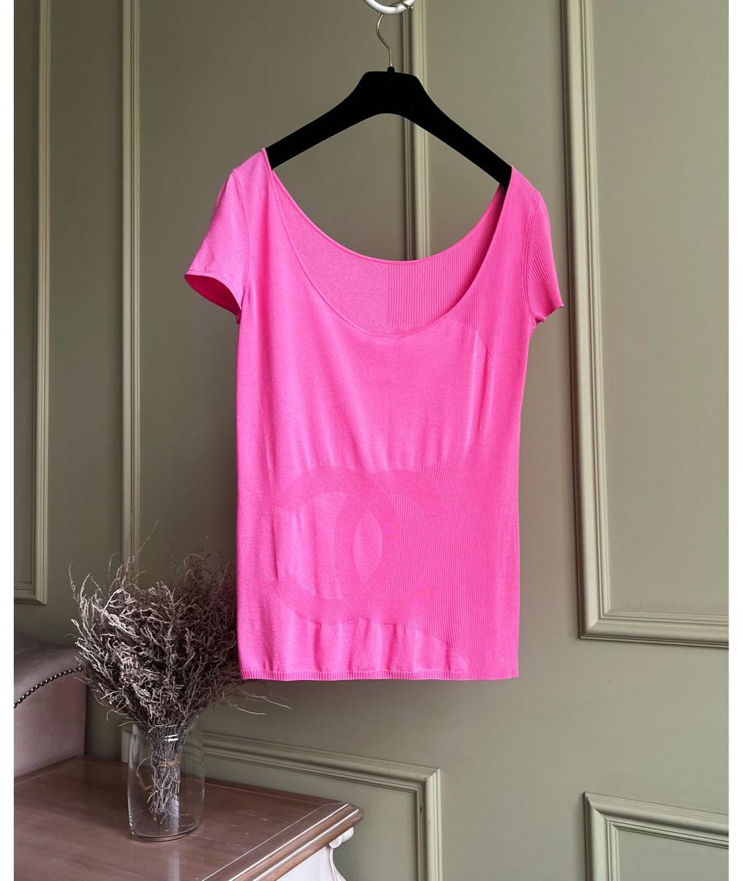 CHANEL Розовая вискозная футболка, фото 4