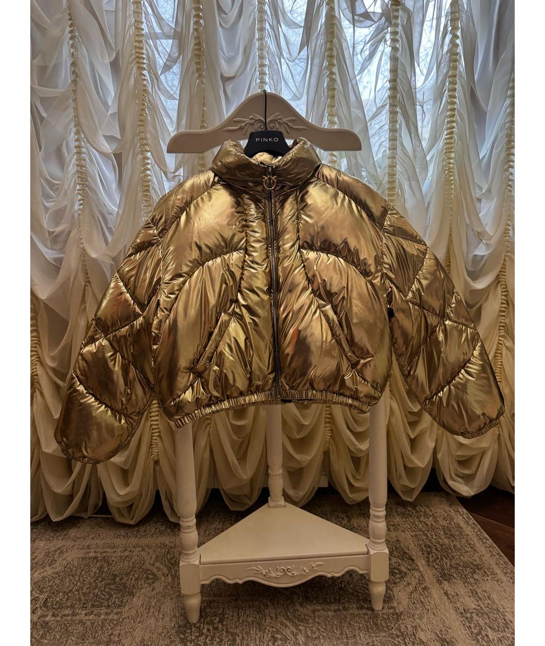 PINKO Золотой полиэстеровый пуховик, фото 5