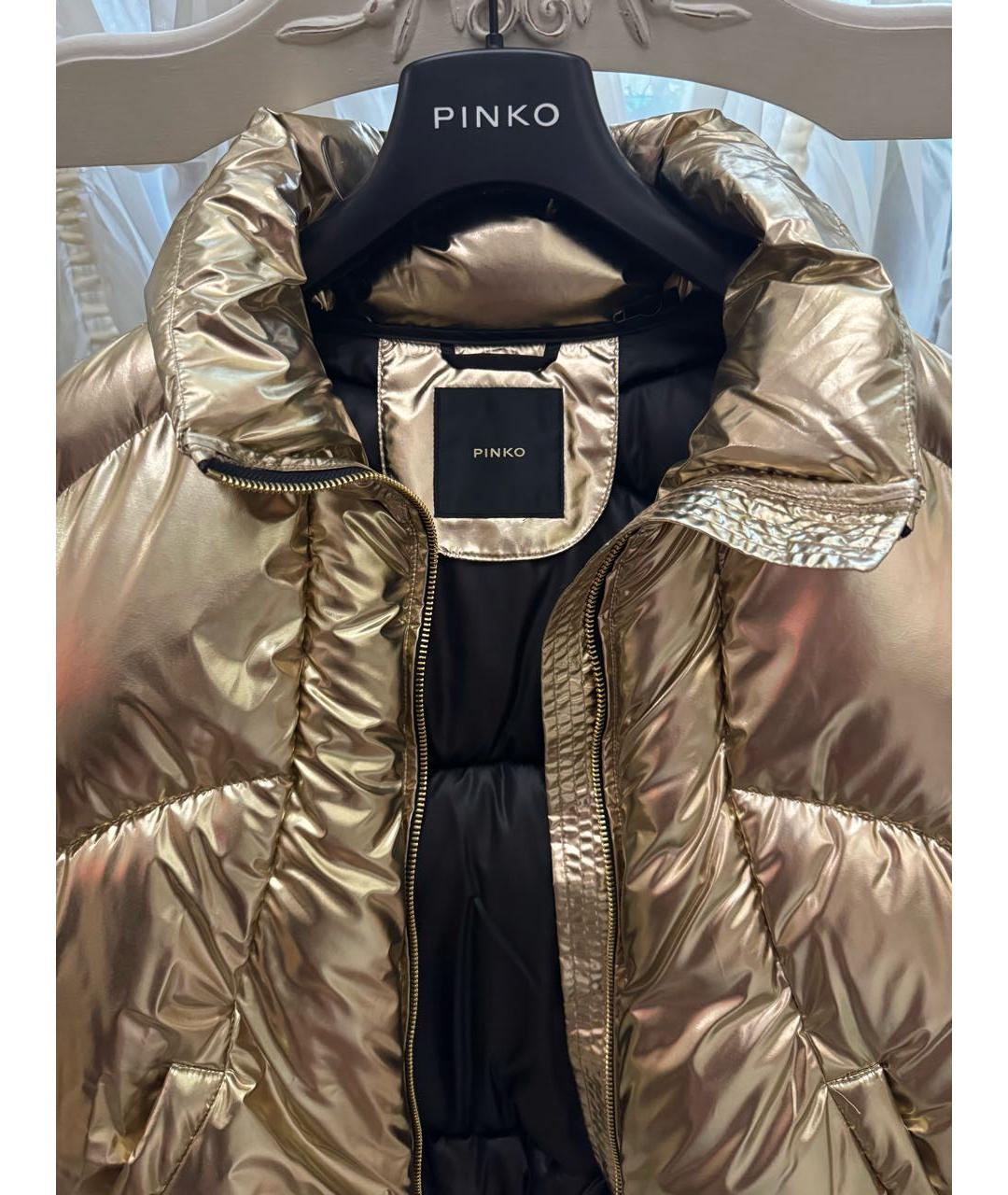 PINKO Золотой полиэстеровый пуховик, фото 6