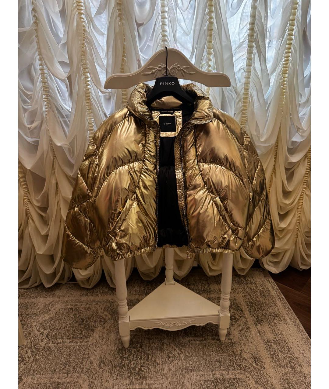 PINKO Золотой полиэстеровый пуховик, фото 3