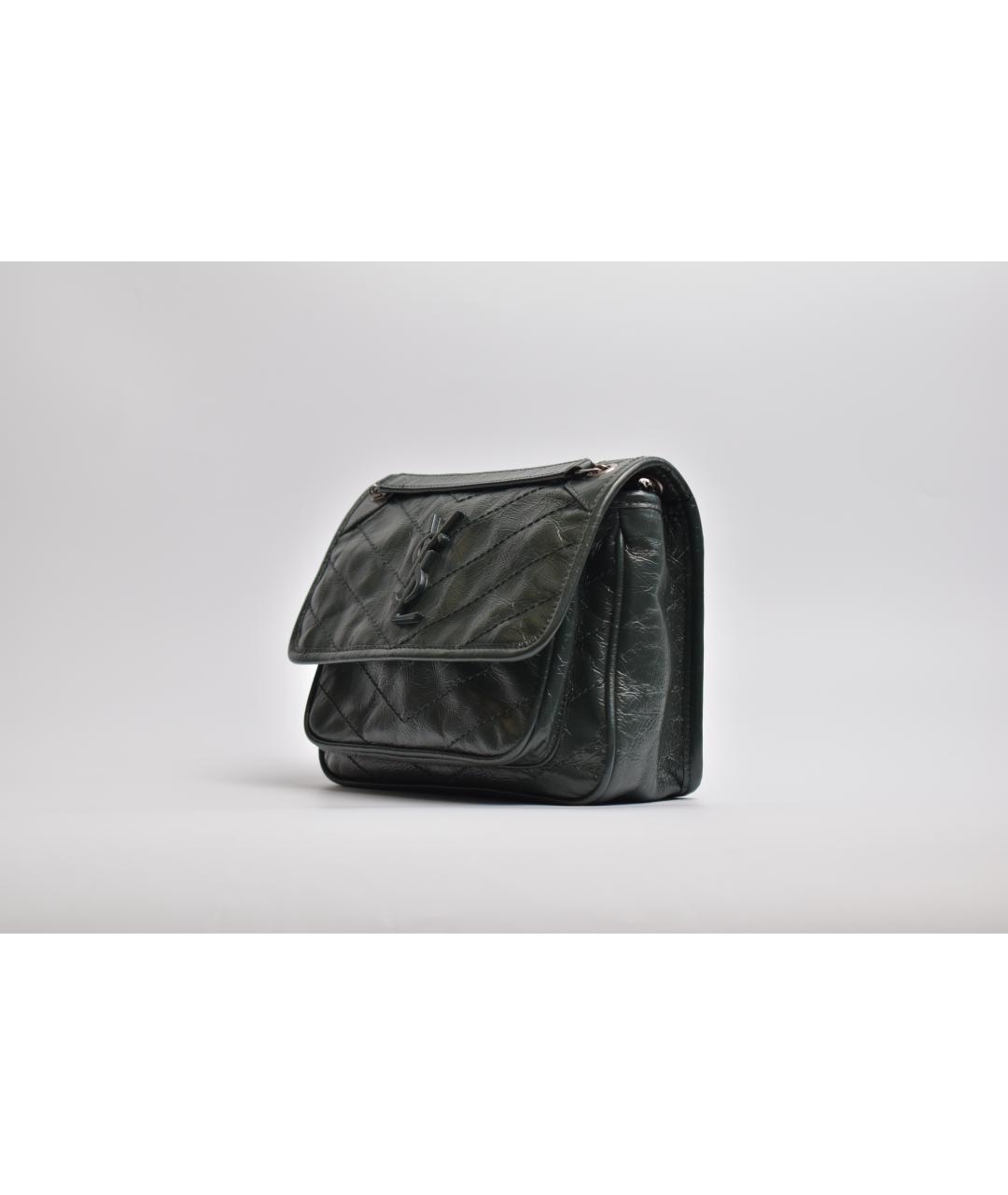 SAINT LAURENT Зеленая кожаная сумка через плечо, фото 2