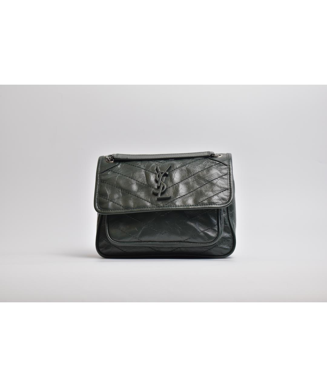 SAINT LAURENT Зеленая кожаная сумка через плечо, фото 8