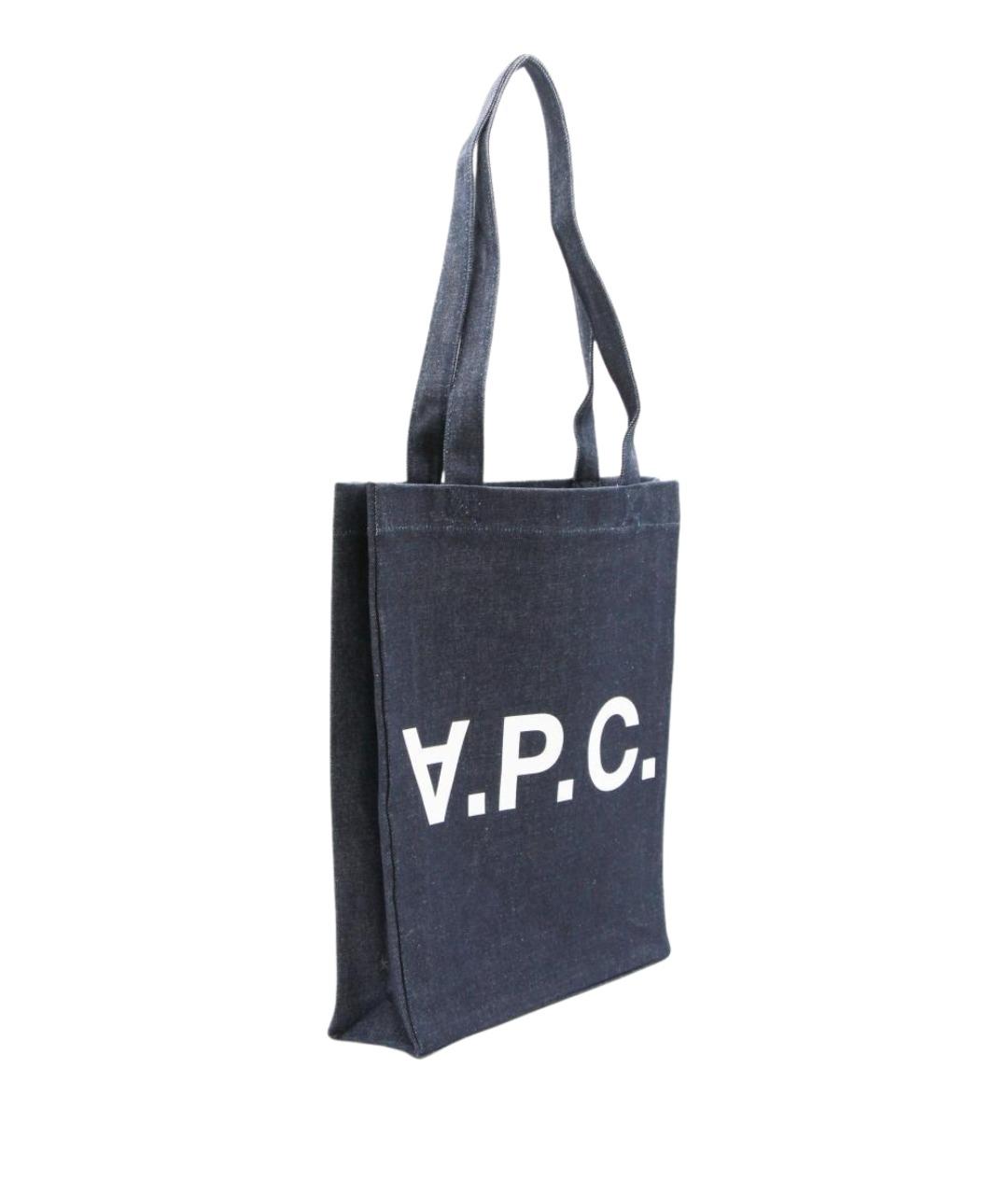 A.P.C. Темно-синяя хлопковая сумка тоут, фото 2