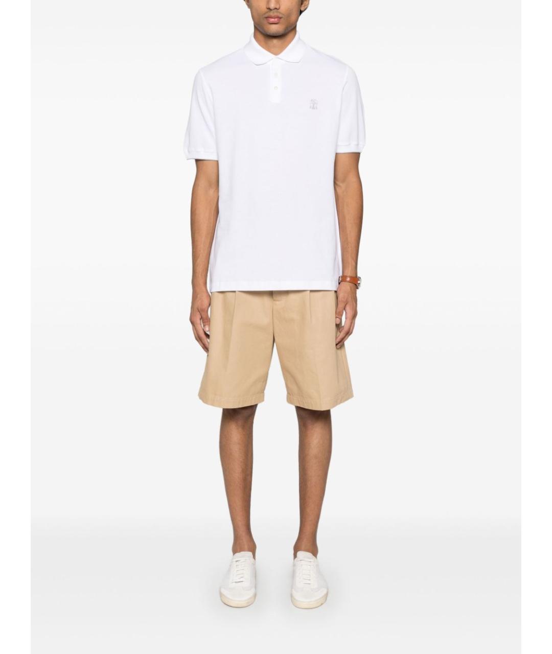 BRUNELLO CUCINELLI Белое хлопковое поло с коротким рукавом, фото 3