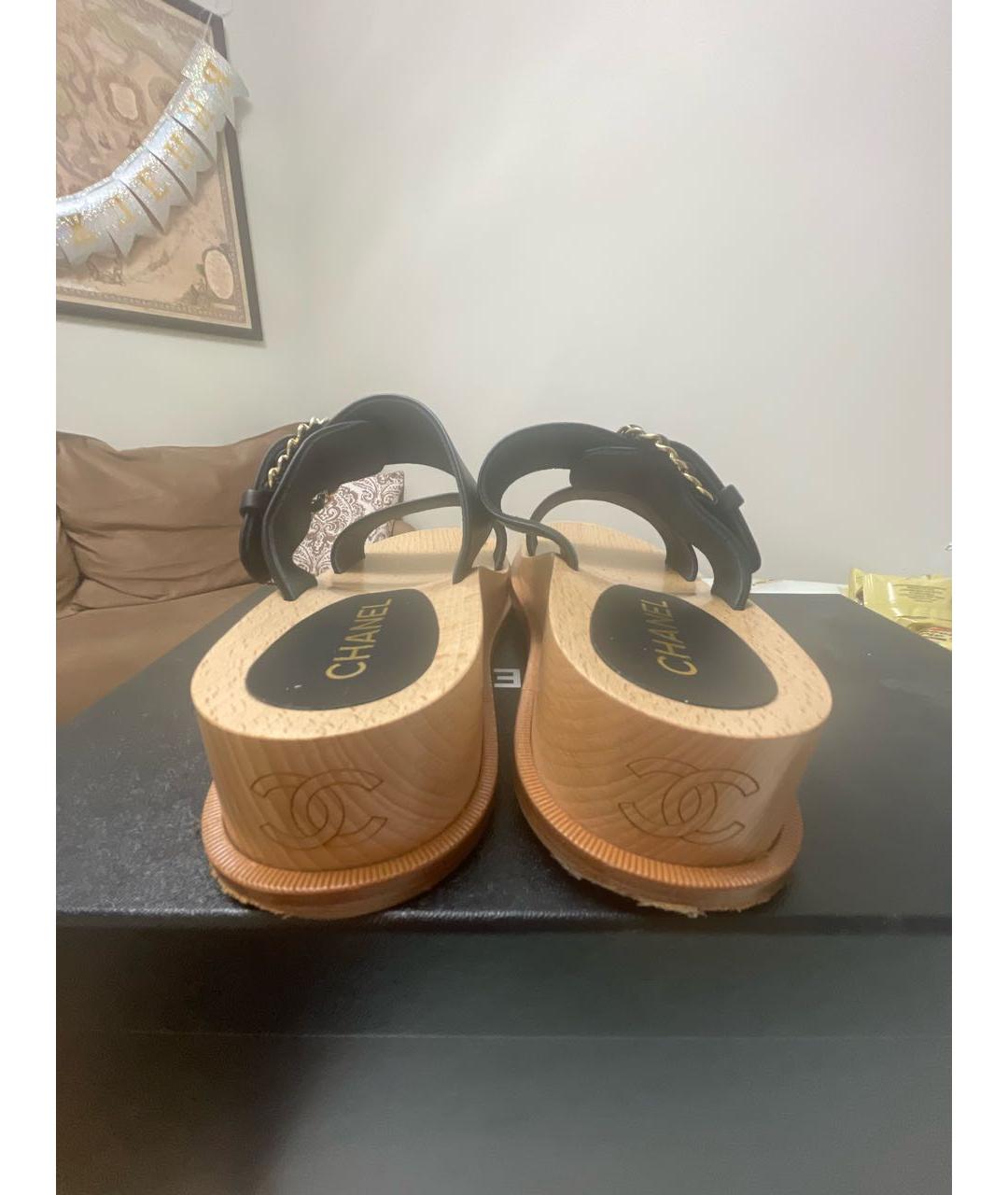 CHANEL Черные кожаные сандалии, фото 5