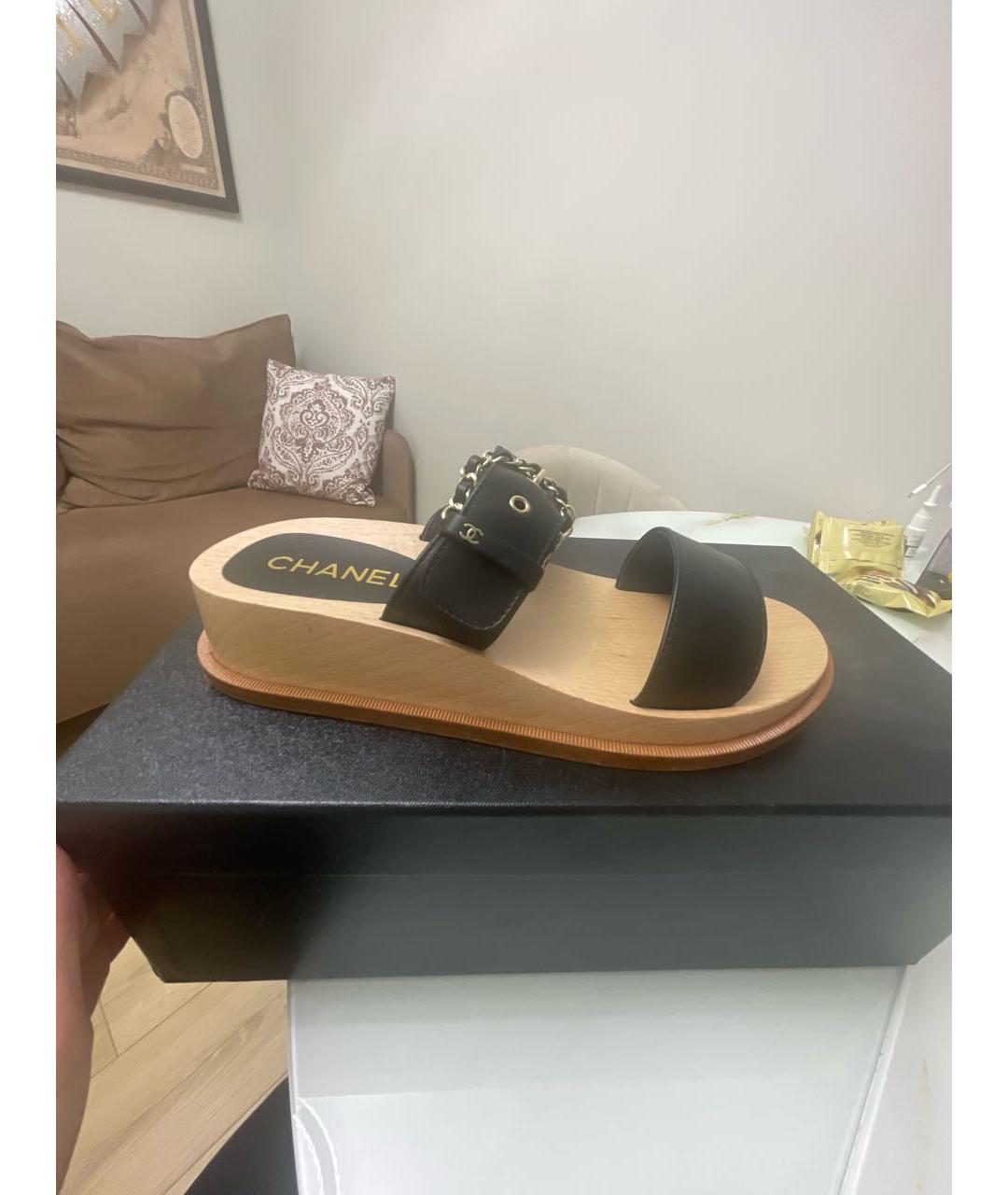CHANEL Черные кожаные сандалии, фото 8