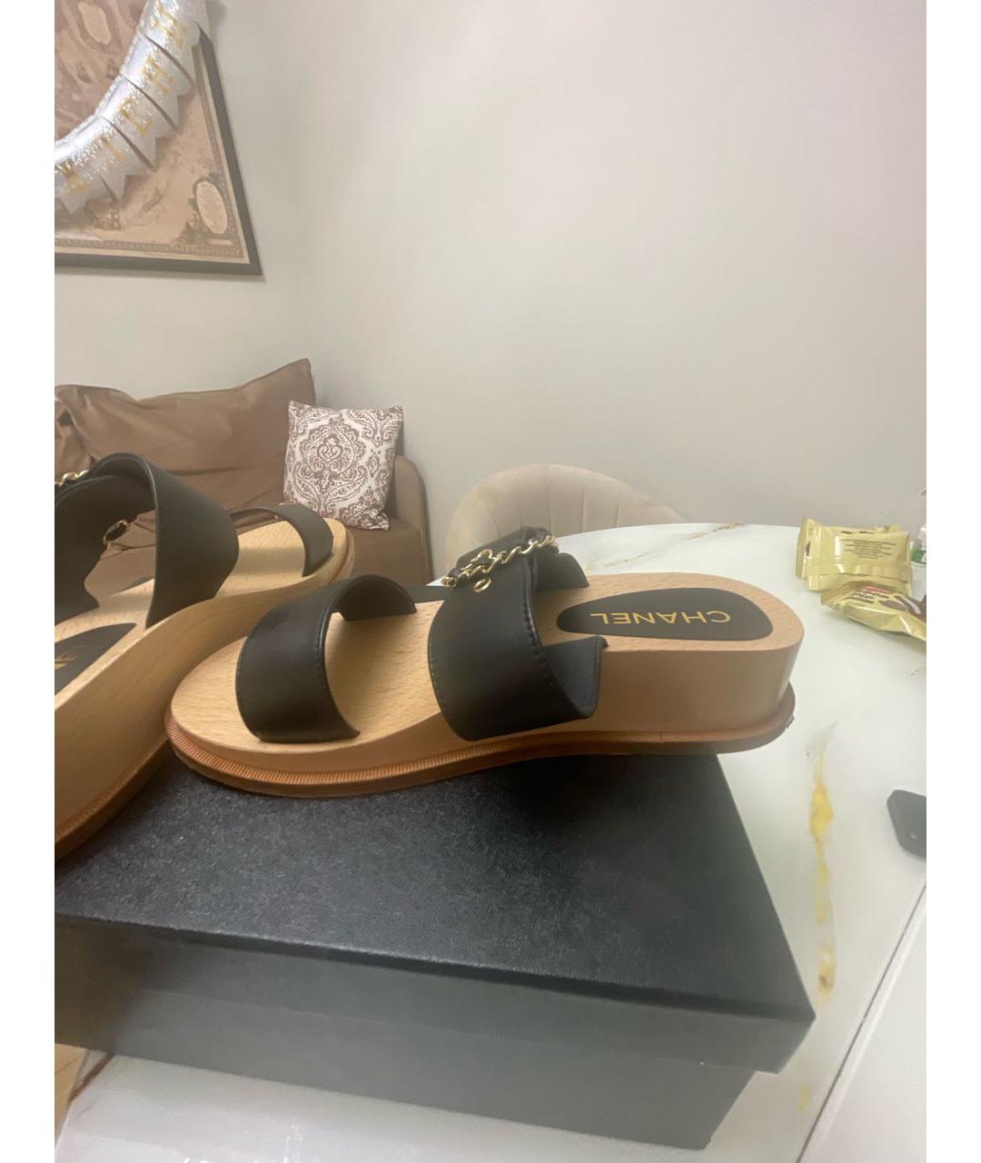 CHANEL Черные кожаные сандалии, фото 7