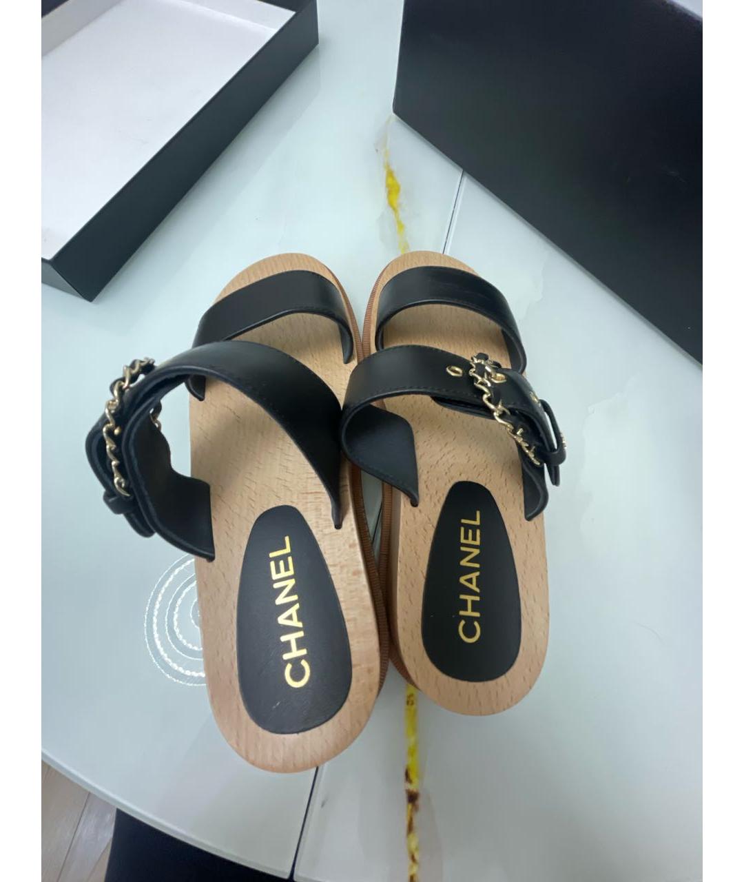 CHANEL Черные кожаные сандалии, фото 6