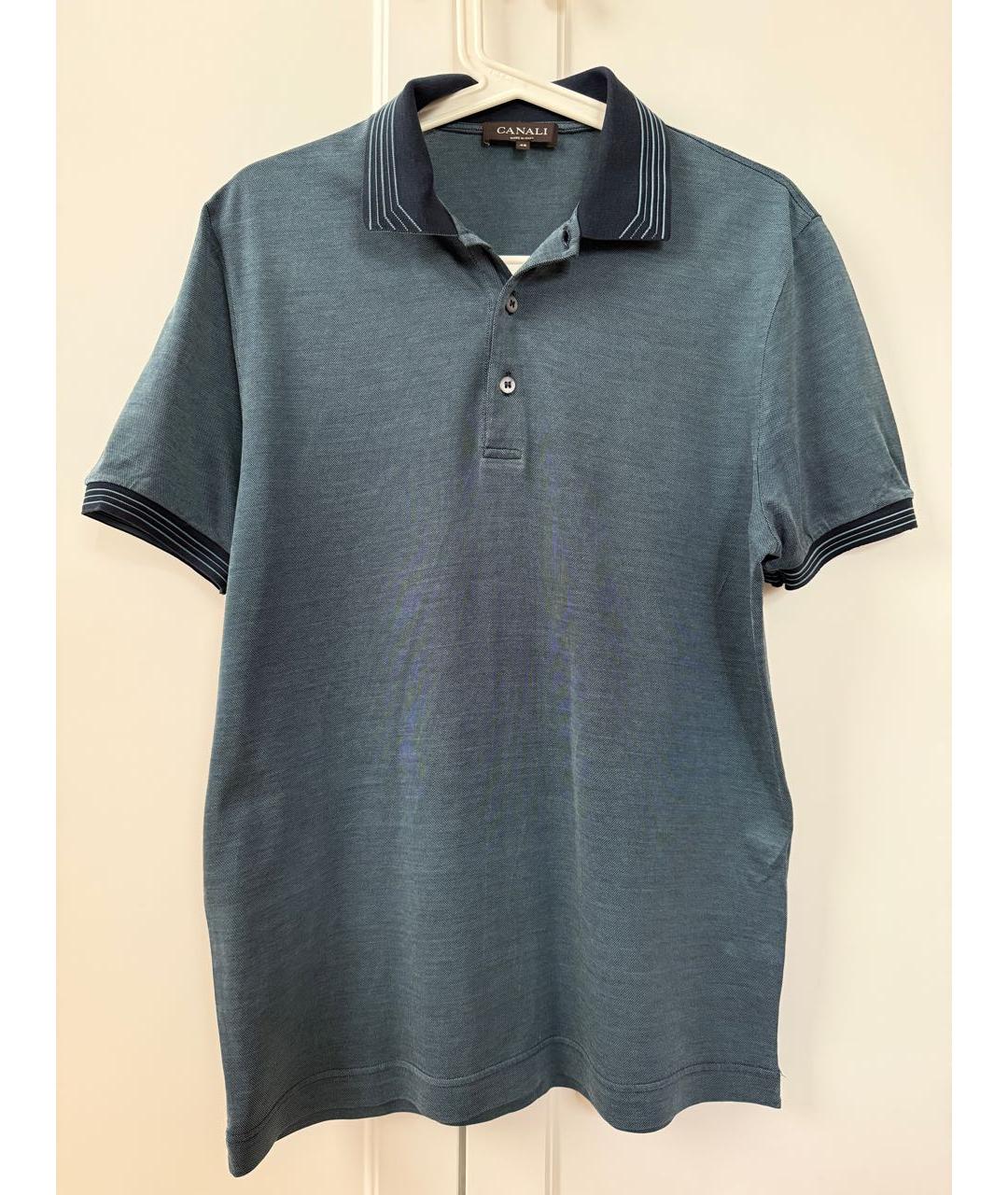 CANALI Синее хлопковое поло с коротким рукавом, фото 5