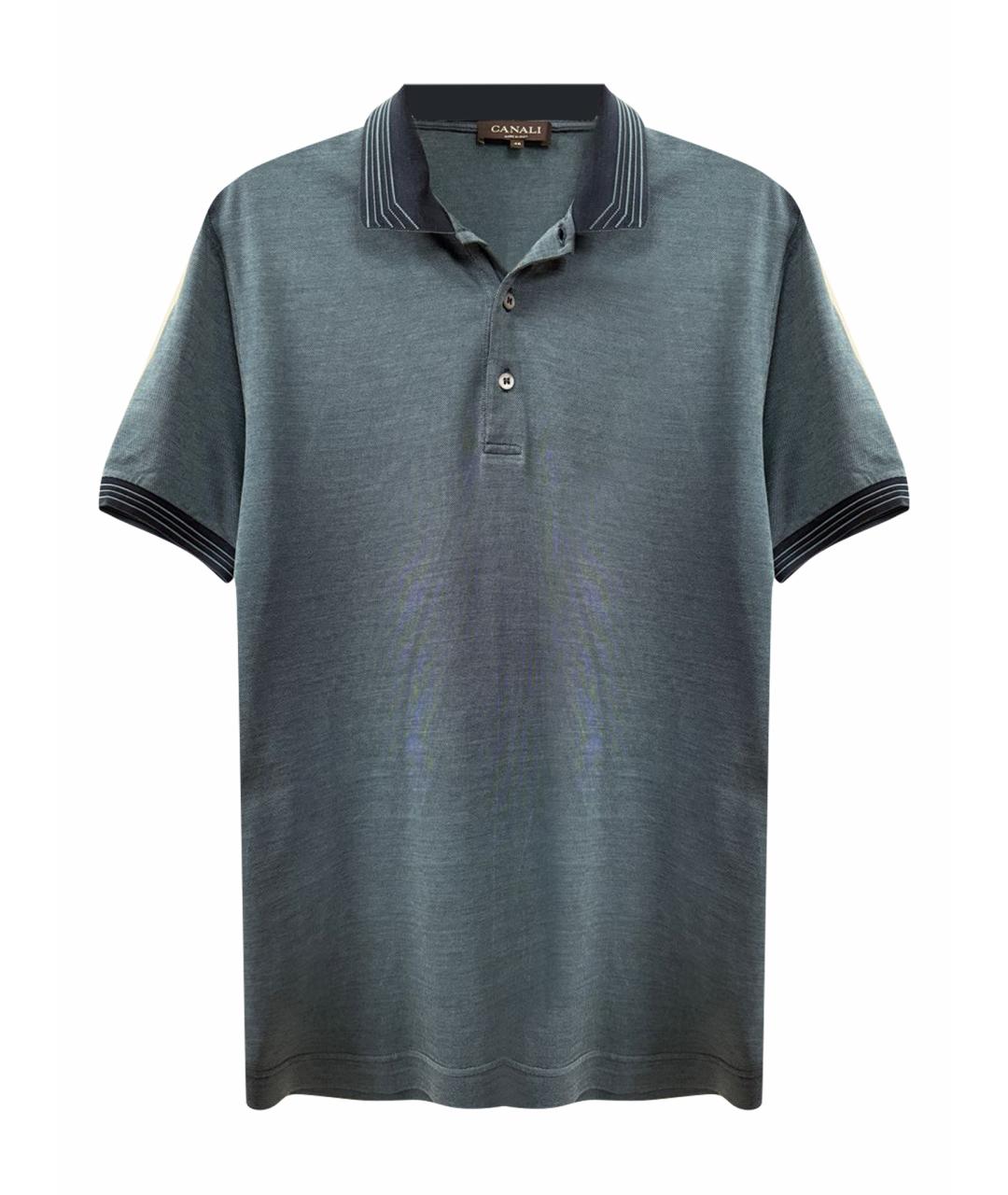 CANALI Синее хлопковое поло с коротким рукавом, фото 1