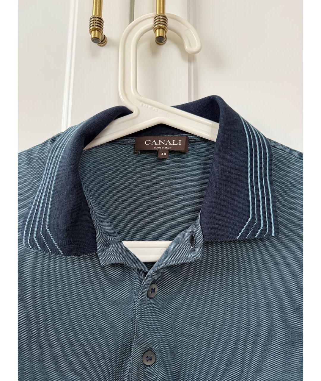 CANALI Синее хлопковое поло с коротким рукавом, фото 3