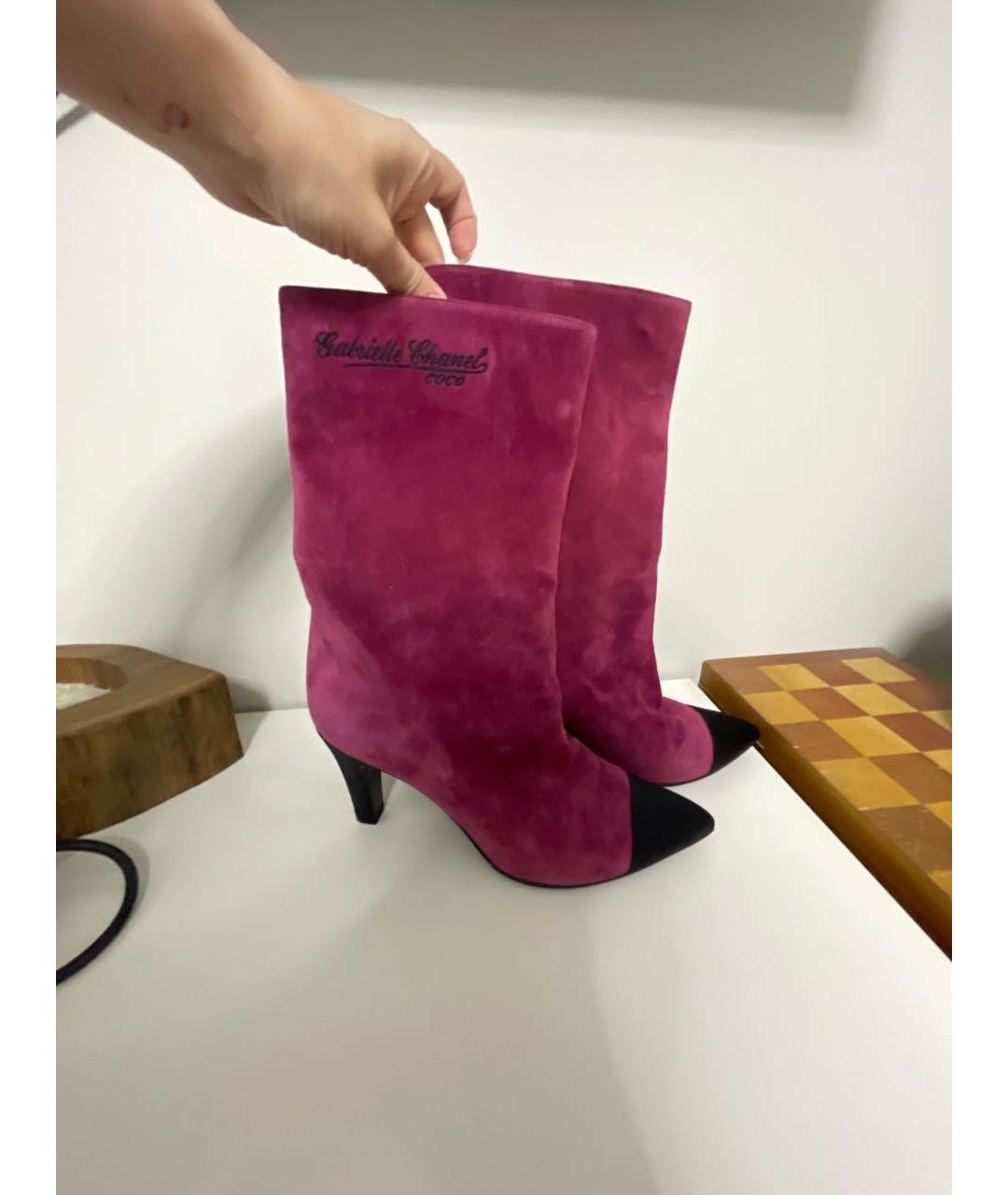 CHANEL Фуксия замшевые сапоги, фото 5
