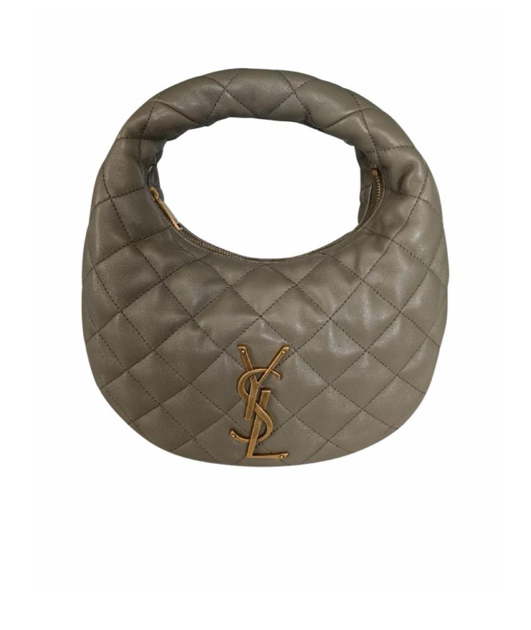 SAINT LAURENT Хаки кожаная сумка с короткими ручками, фото 7