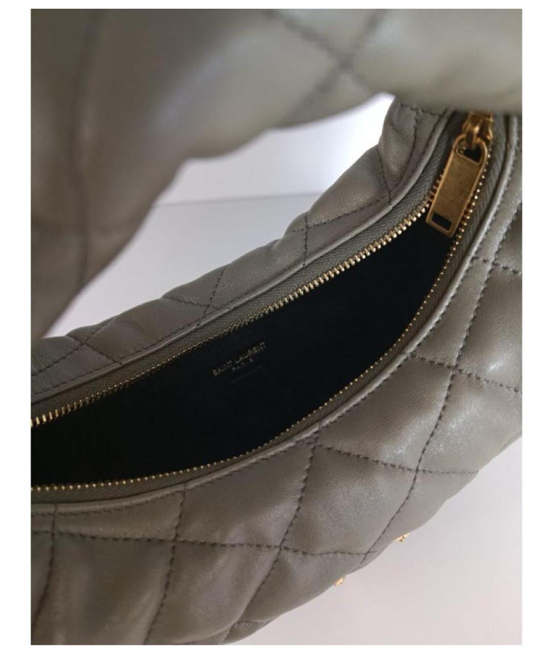 SAINT LAURENT Хаки кожаная сумка с короткими ручками, фото 4