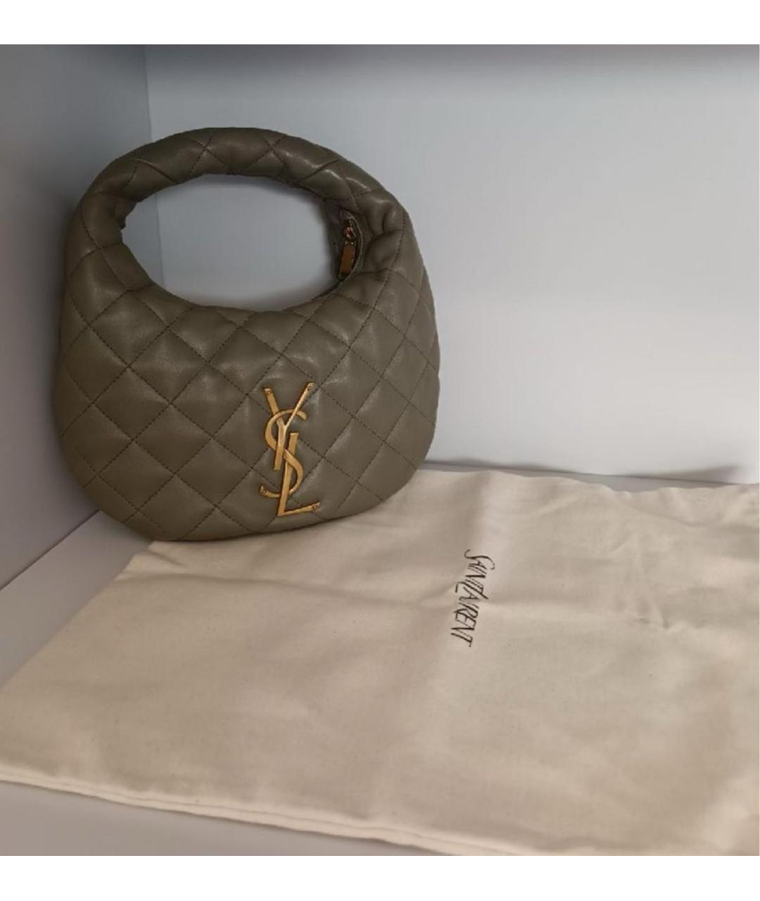 SAINT LAURENT Хаки кожаная сумка с короткими ручками, фото 5