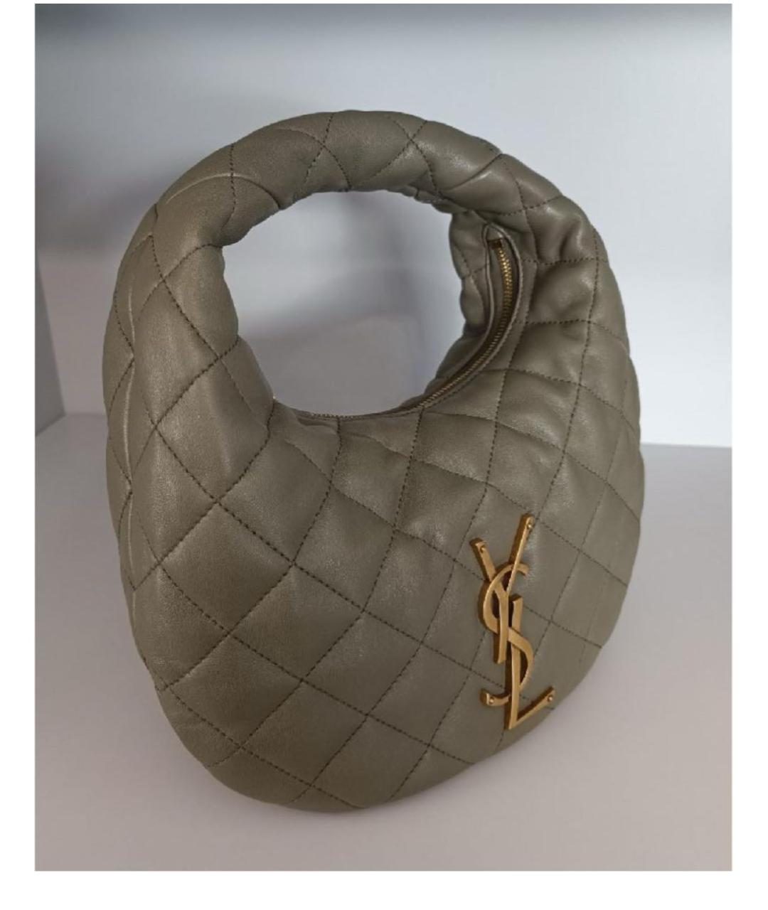 SAINT LAURENT Хаки кожаная сумка с короткими ручками, фото 2