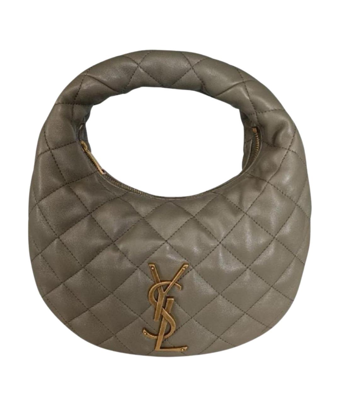 SAINT LAURENT Хаки кожаная сумка с короткими ручками, фото 1