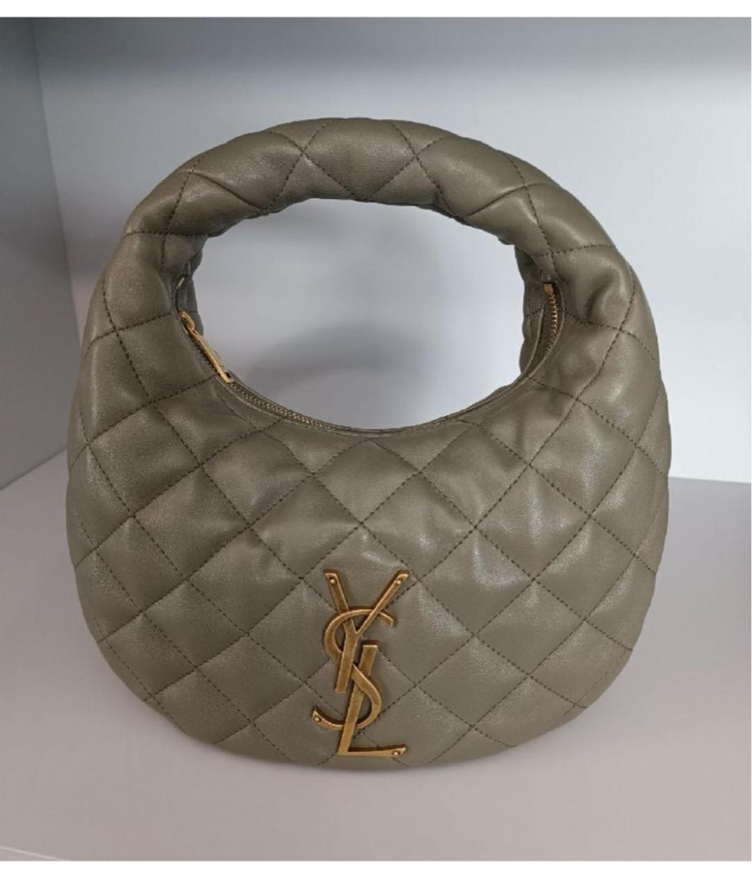 SAINT LAURENT Хаки кожаная сумка с короткими ручками, фото 6