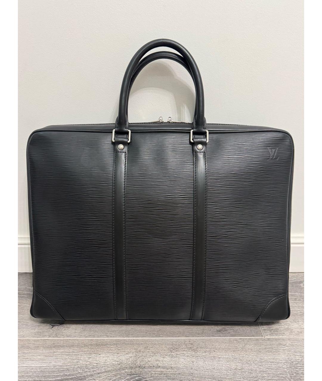 LOUIS VUITTON Черный кожаный портфель, фото 9