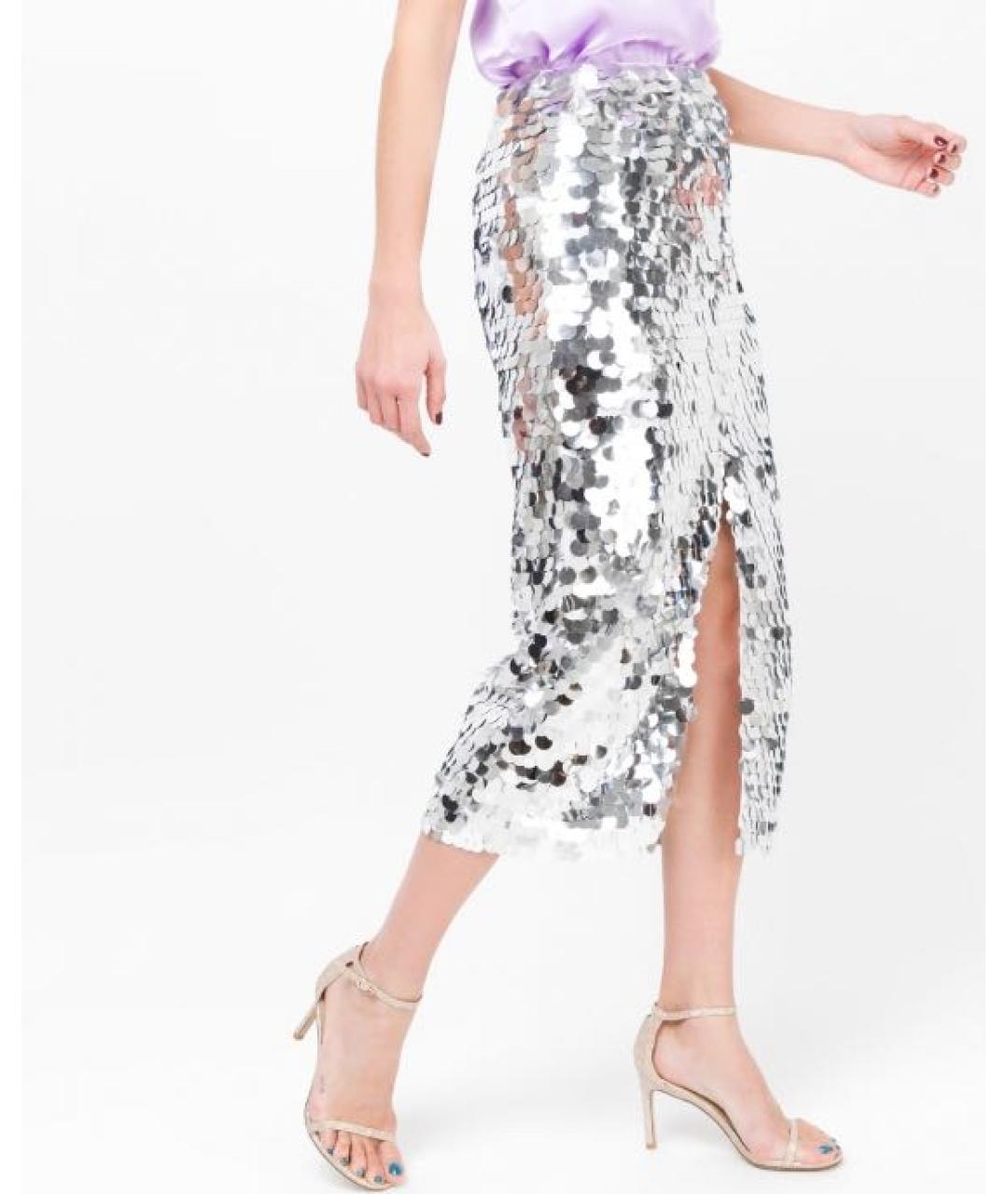 12 STOREEZ Серебряная юбка миди, фото 5