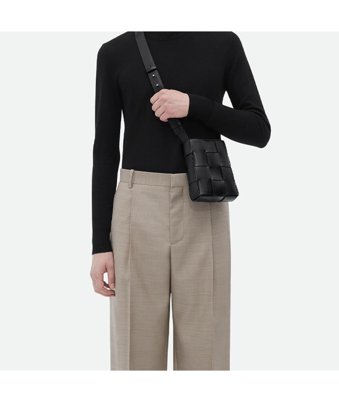 BOTTEGA VENETA Черная кожаная сумка через плечо, фото 4