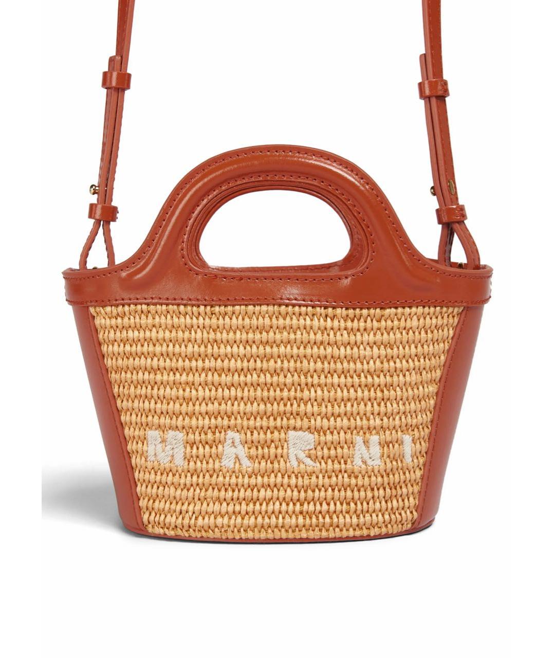MARNI Коричневая пелетеная сумка с короткими ручками, фото 5