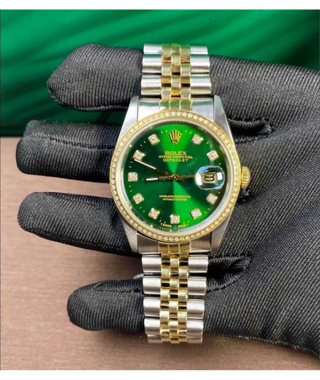 ROLEX Зеленые часы из желтого золота, фото 2