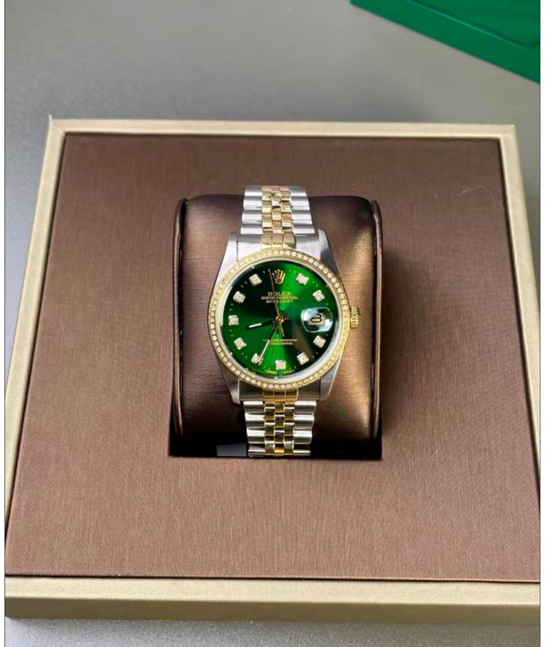 ROLEX Зеленые часы из желтого золота, фото 3