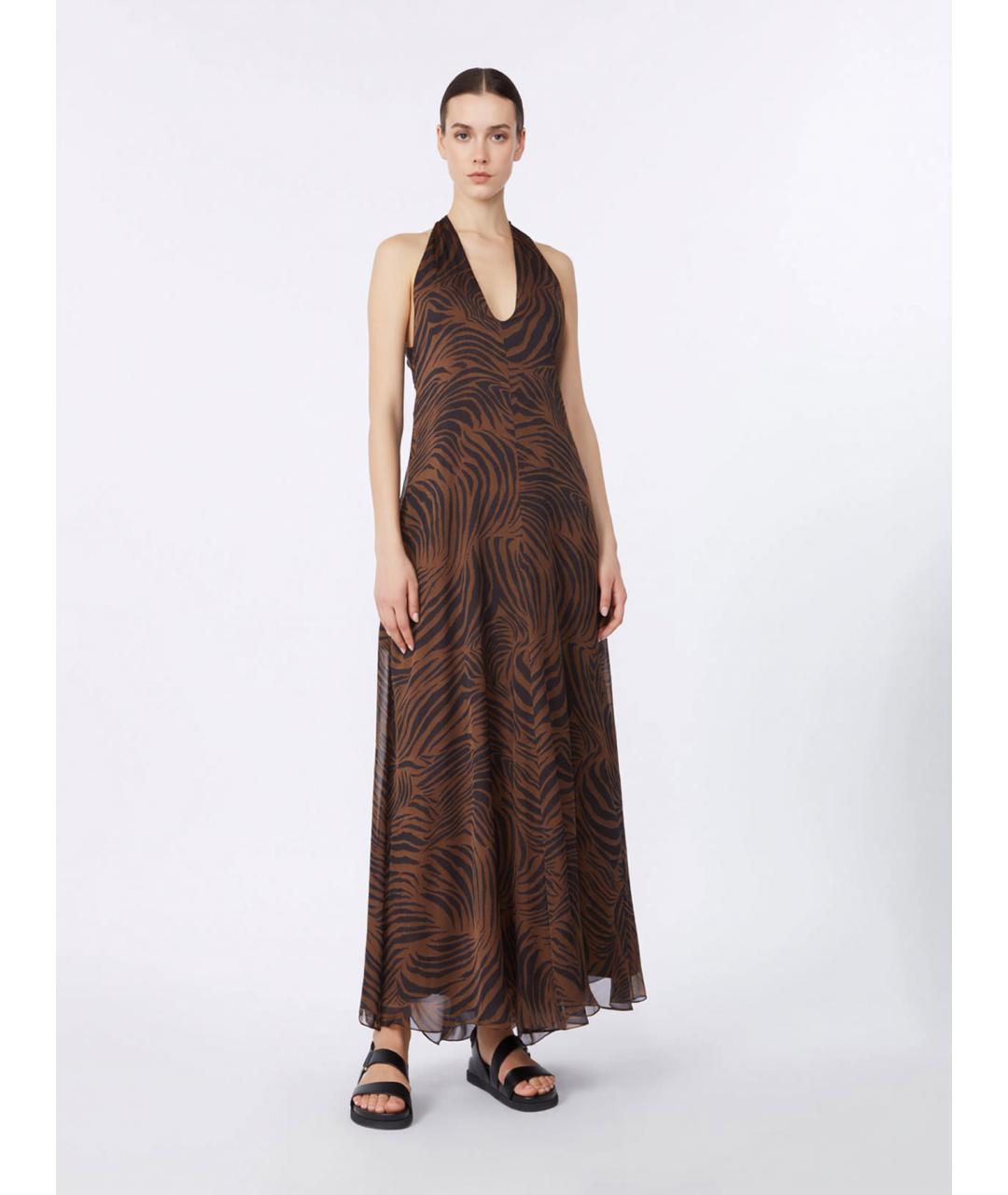 MAX MARA STUDIO Коричневое шелковое повседневное платье, фото 2