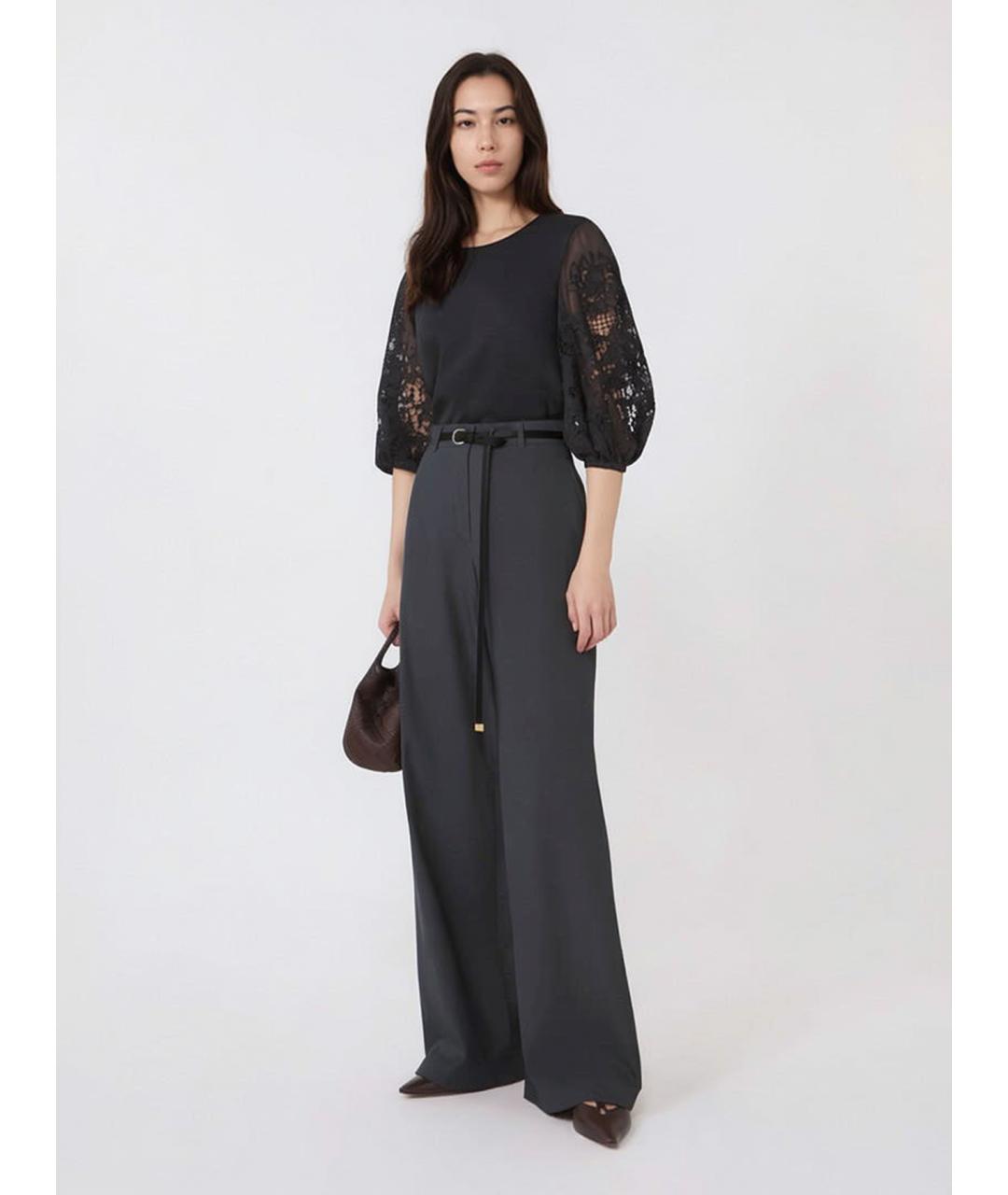 MAX MARA STUDIO Черные хлопковые прямые брюки, фото 3