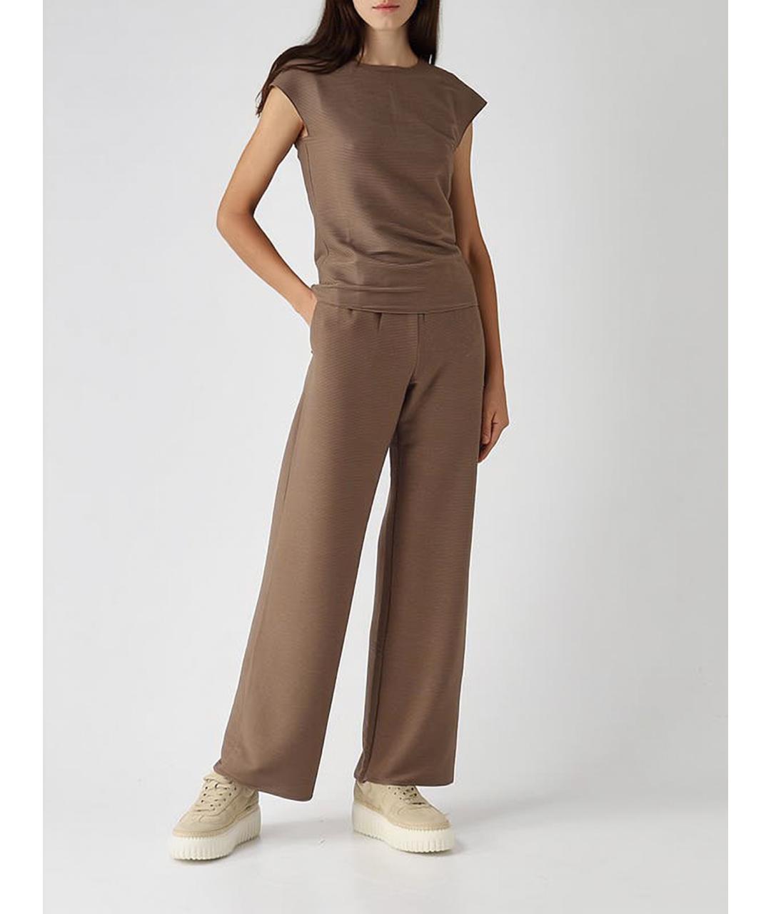 MAX MARA STUDIO Коричневые полиэстеровые прямые брюки, фото 2