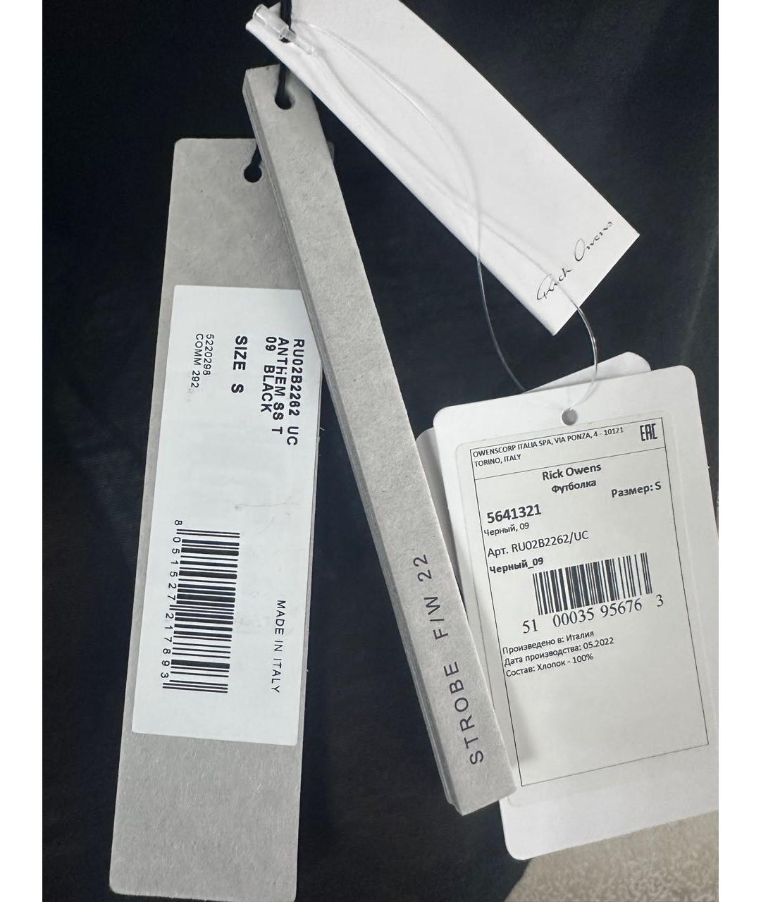 RICK OWENS Черная хлопковая футболка, фото 6