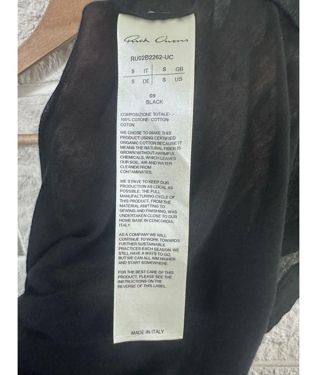 RICK OWENS Черная хлопковая футболка, фото 4