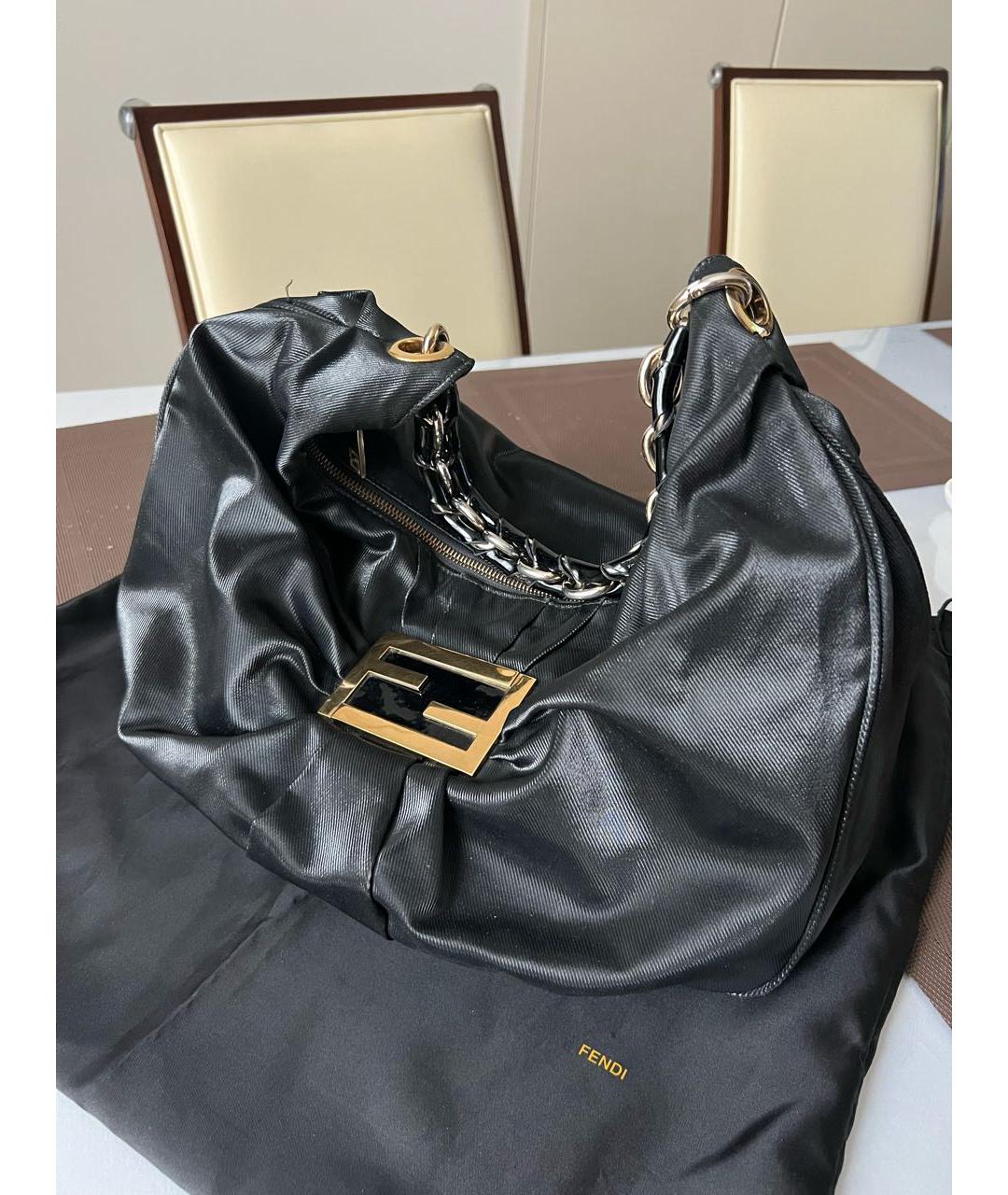 FENDI Черная тканевая сумка с короткими ручками, фото 6