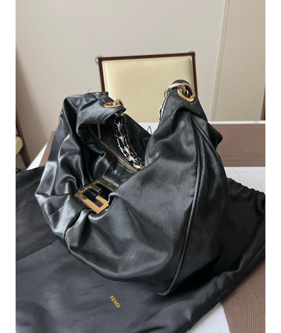 FENDI Черная тканевая сумка с короткими ручками, фото 2