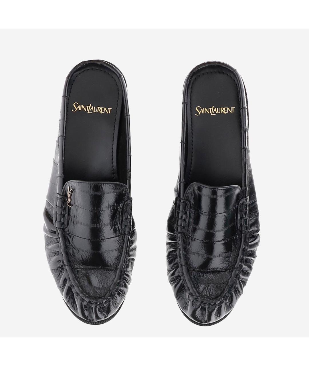 SAINT LAURENT Черные кожаные мюли, фото 2