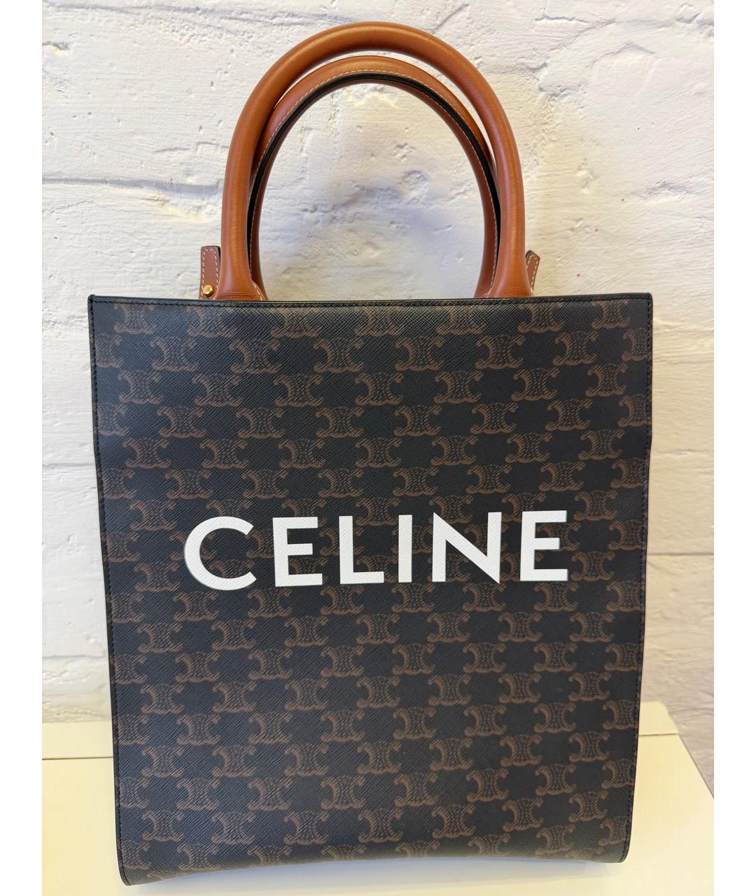 CELINE Коричневая кожаная сумка тоут, фото 5