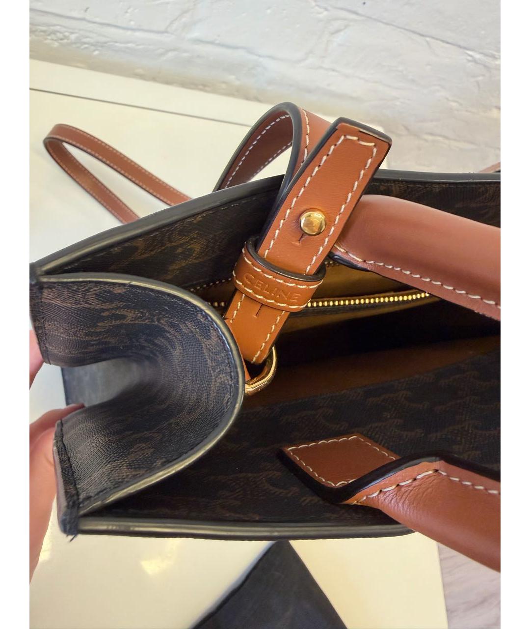 CELINE Коричневая кожаная сумка тоут, фото 4