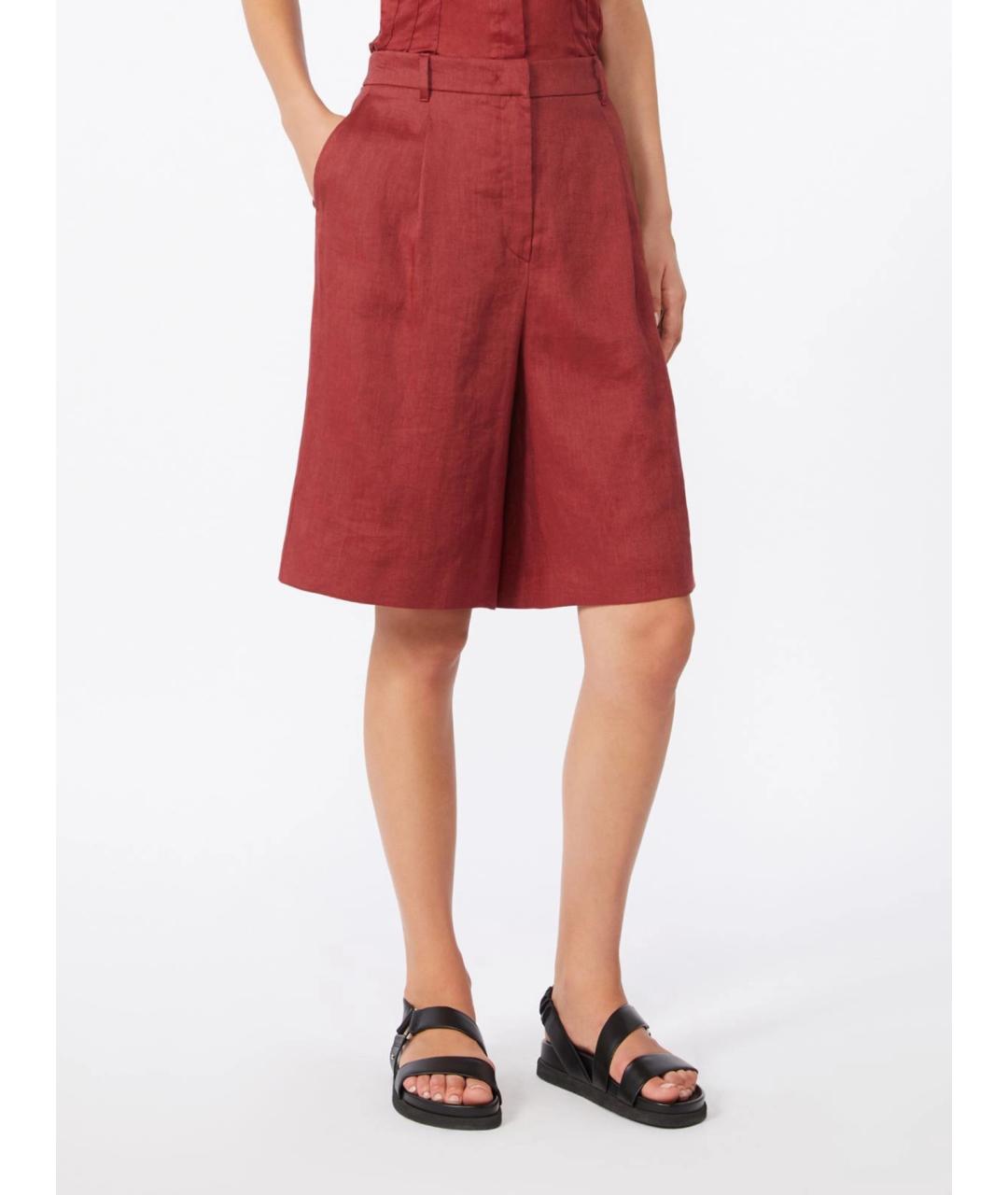 MAX MARA STUDIO Бордовые льняные шорты, фото 3