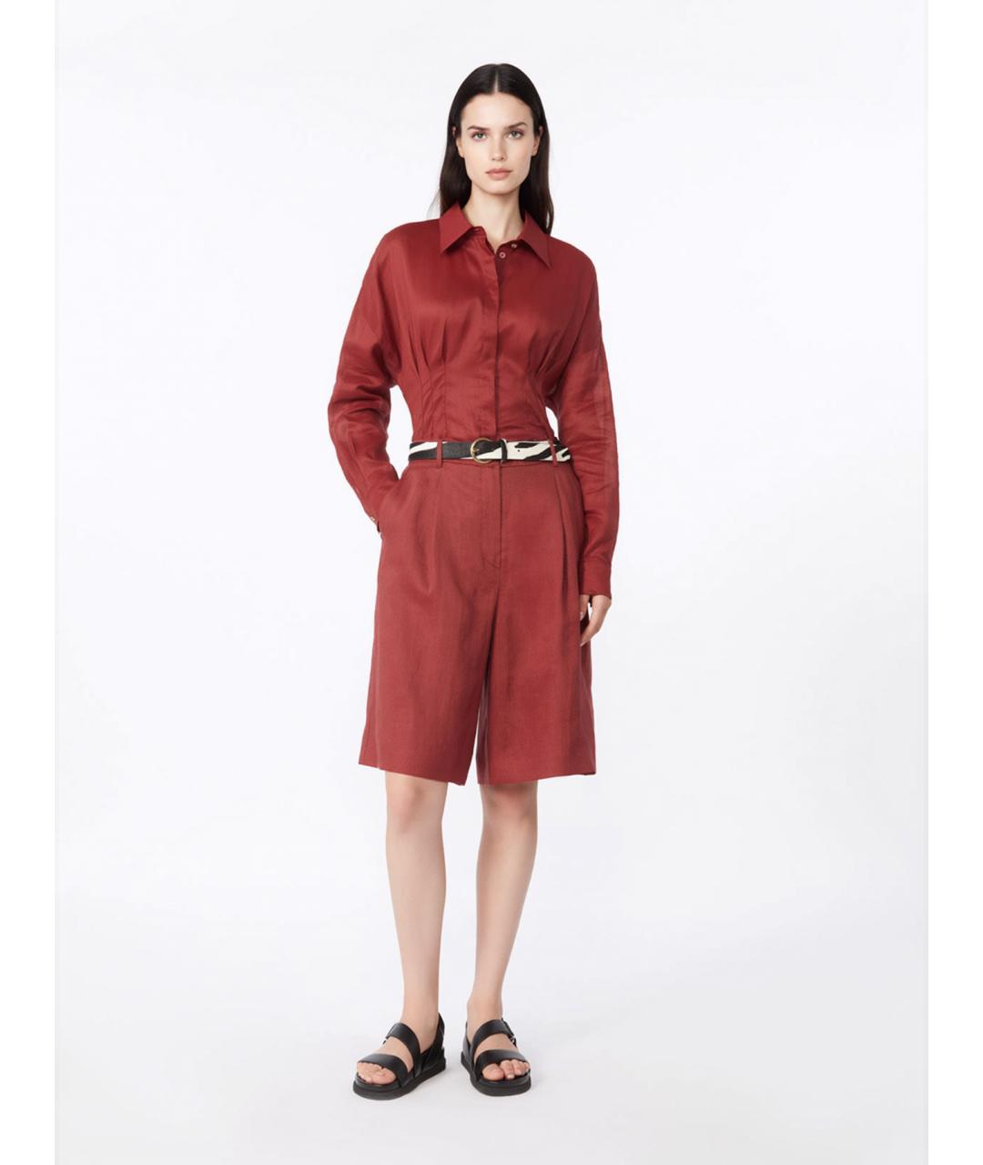 MAX MARA STUDIO Бордовые льняные шорты, фото 2