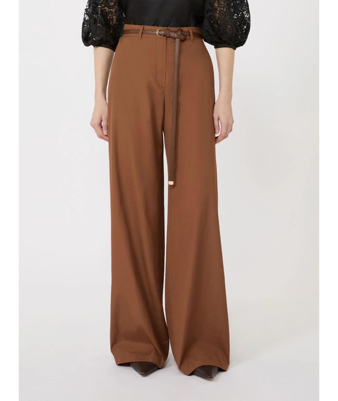 MAX MARA STUDIO Коричневые хлопковые прямые брюки, фото 3