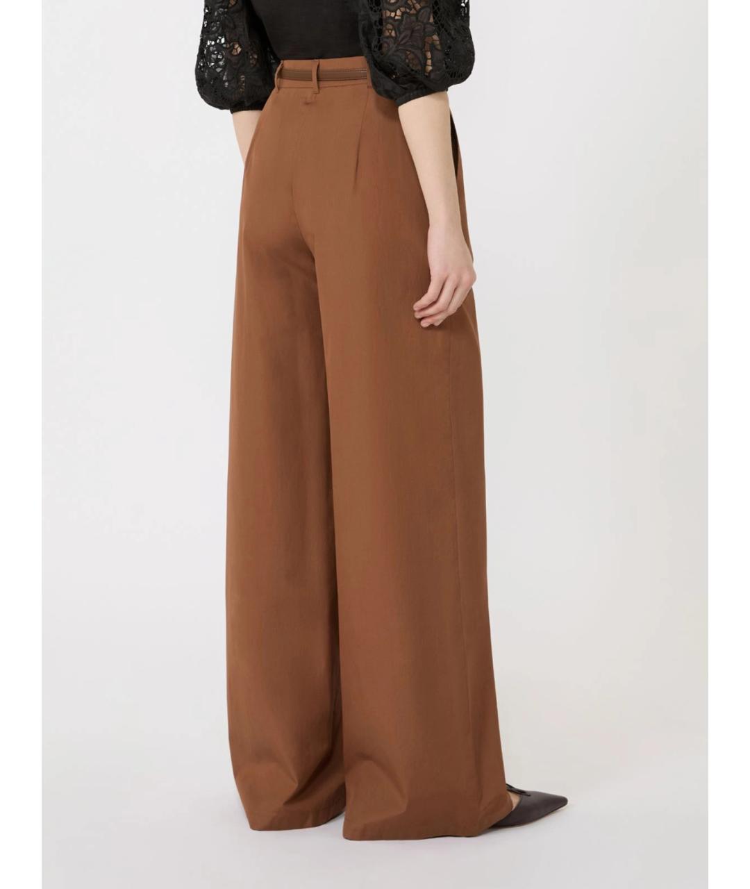 MAX MARA STUDIO Коричневые хлопковые прямые брюки, фото 4