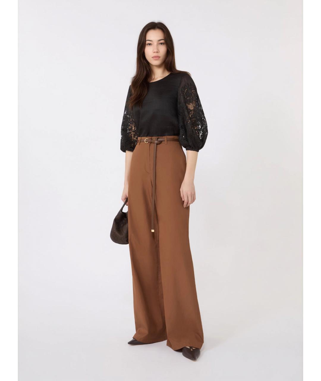 MAX MARA STUDIO Коричневые хлопковые прямые брюки, фото 2