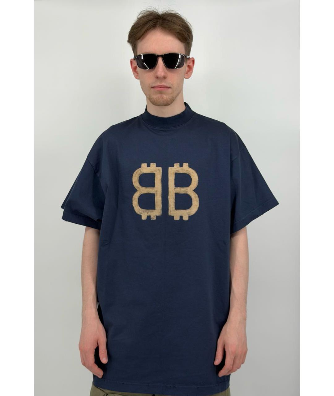 BALENCIAGA Темно-синяя хлопковая майка, фото 2
