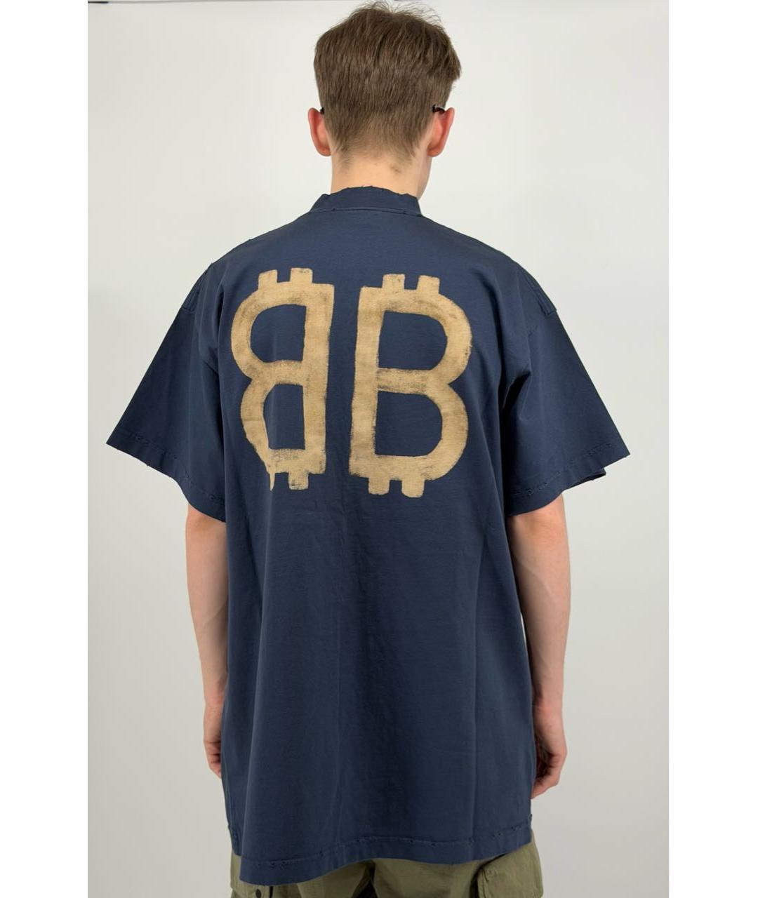 BALENCIAGA Темно-синяя хлопковая майка, фото 3