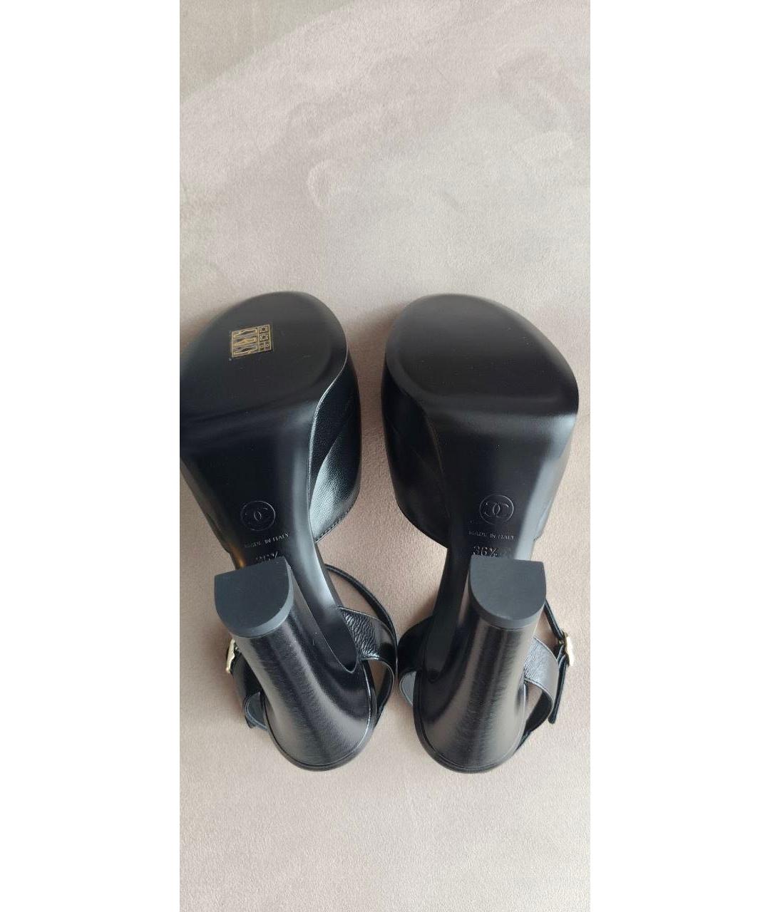 CHANEL Черные кожаные босоножки, фото 6