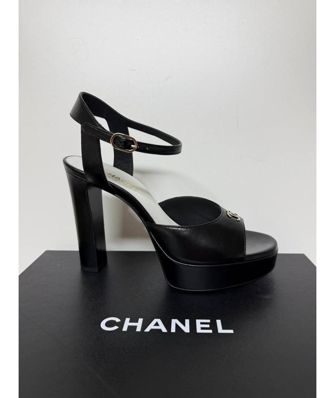 CHANEL Черные кожаные босоножки, фото 9