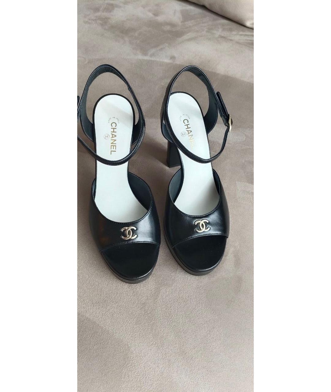CHANEL Черные кожаные босоножки, фото 3